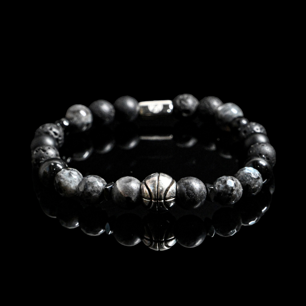 NC002 - New Collection - Natural Grey Labradorite black tourmaline and lava stone